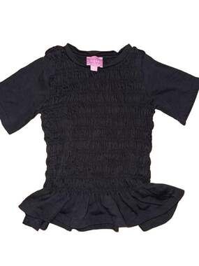Muse Republic Clothing Black Smocked Short Sleeve Peplum Top Size XS